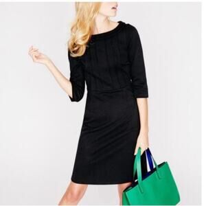 NEW Boden Black Pique Ponte Knit Alexa Dress Roll Collared Pintuck Bodice Size 8